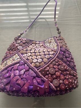Purple Beaded & Embellished Women's Shoulder Bag . Imported from the Philippines